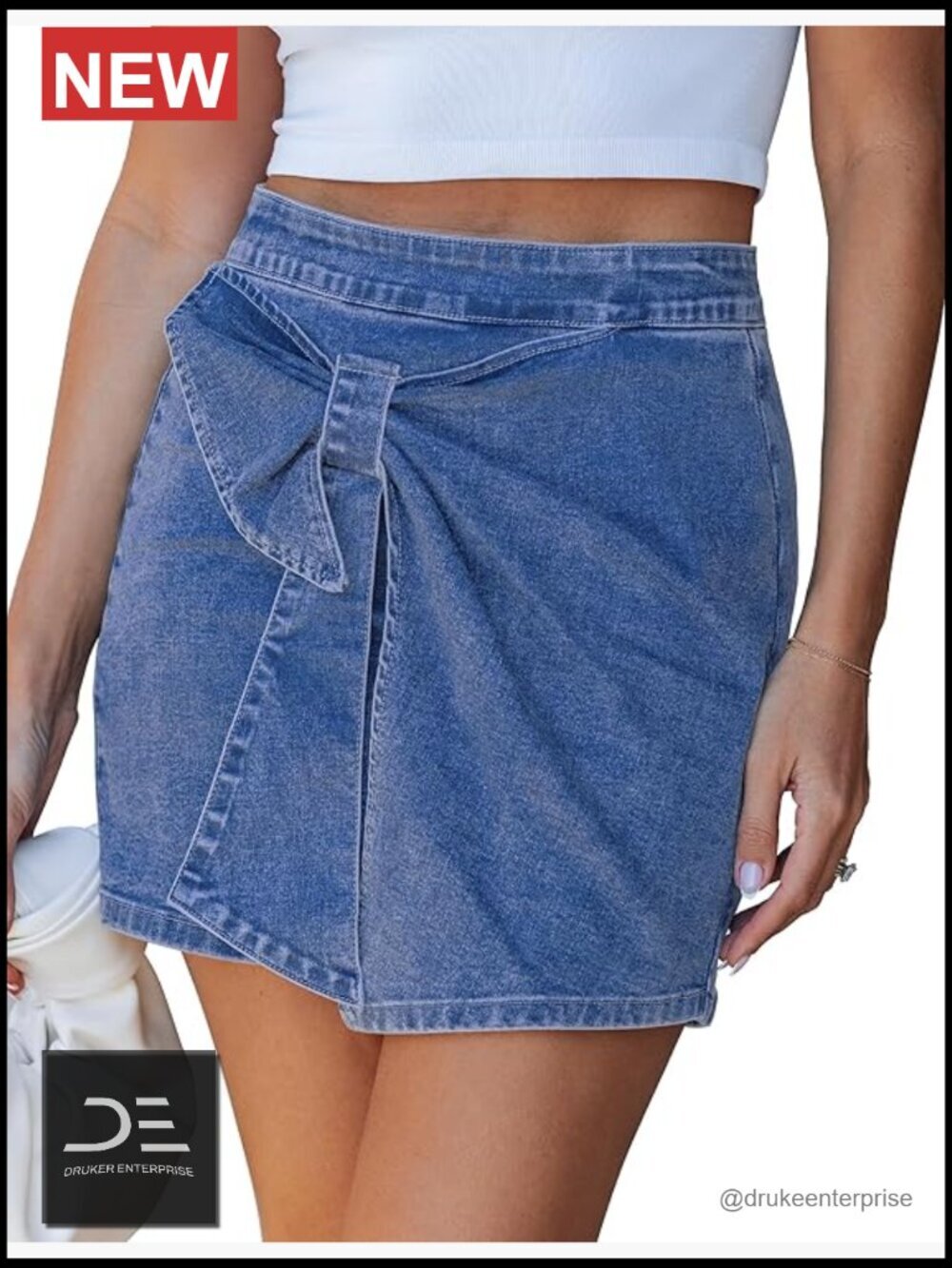 High Rise Mini Skort with Shorts Underneath Denim Stretch